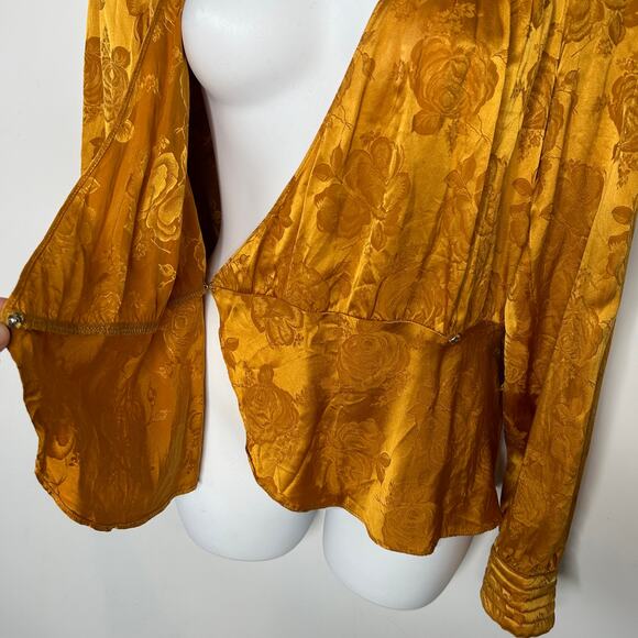 RONNY KOBO Top Womens Large Silk Satin Mustard Yellow Gold Floral Holiday Office - Picture 4 of 12